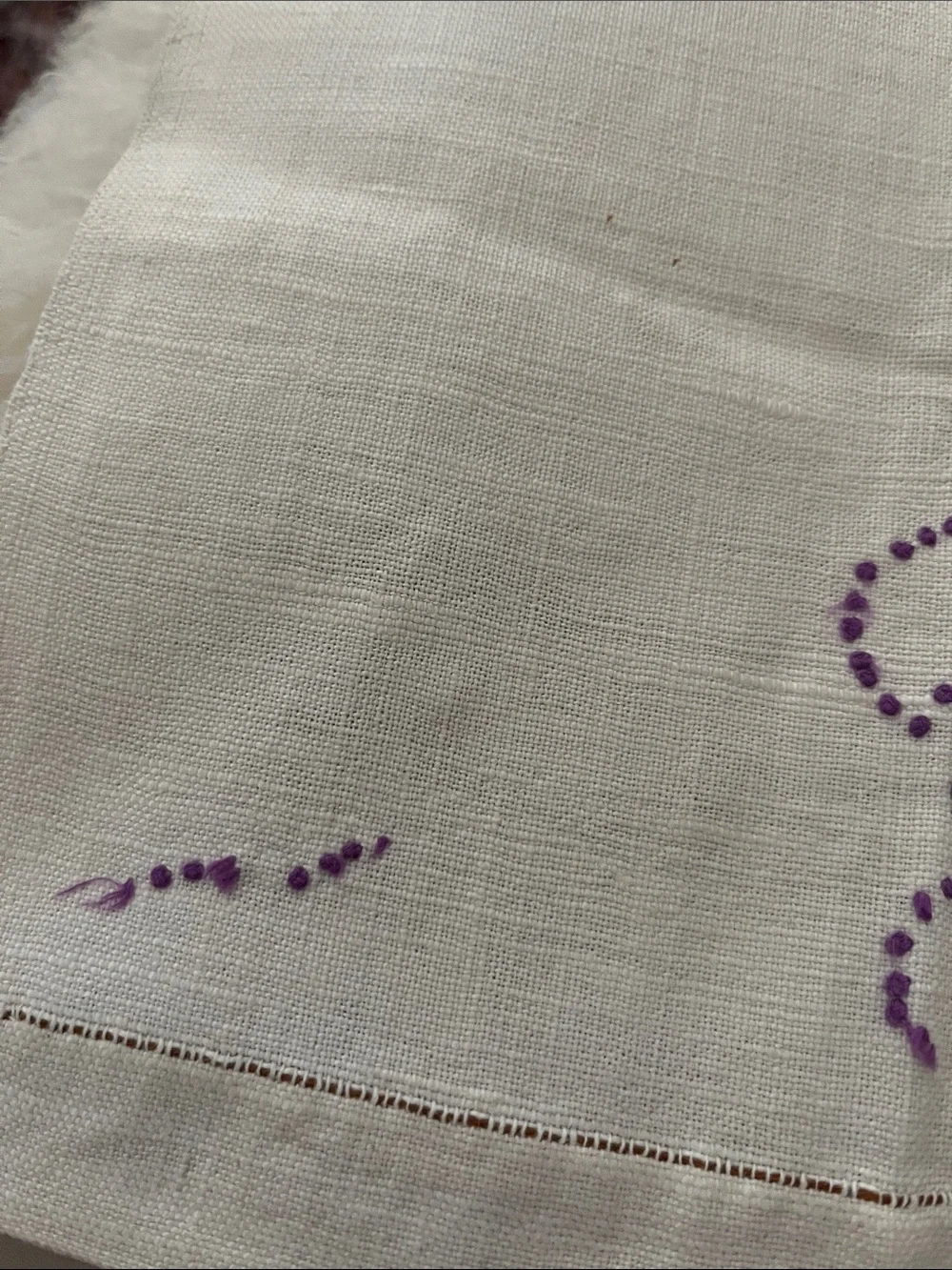 Embroidered Floral Linen Hand Towel in White with Pastel Accents